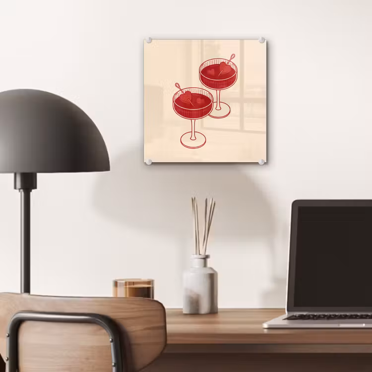 Glas schilderij - Cocktail - Hartjes - Liefde - Illustratie - Rood — 7