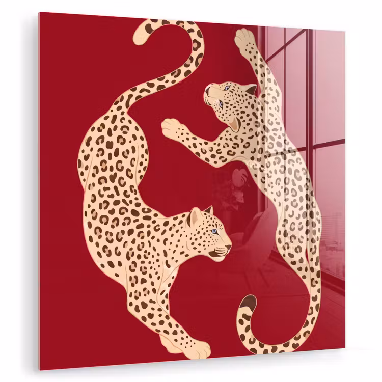 Glas schilderij - Dieren - Luipaard - Abstract - Rood - Modern — 1