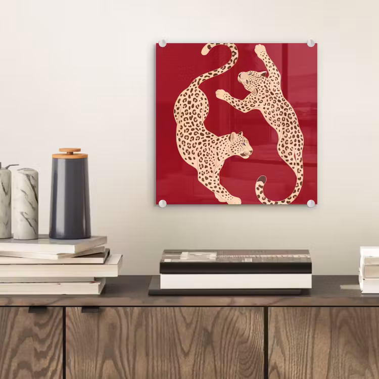 Glas schilderij - Dieren - Luipaard - Abstract - Rood - Modern — 2
