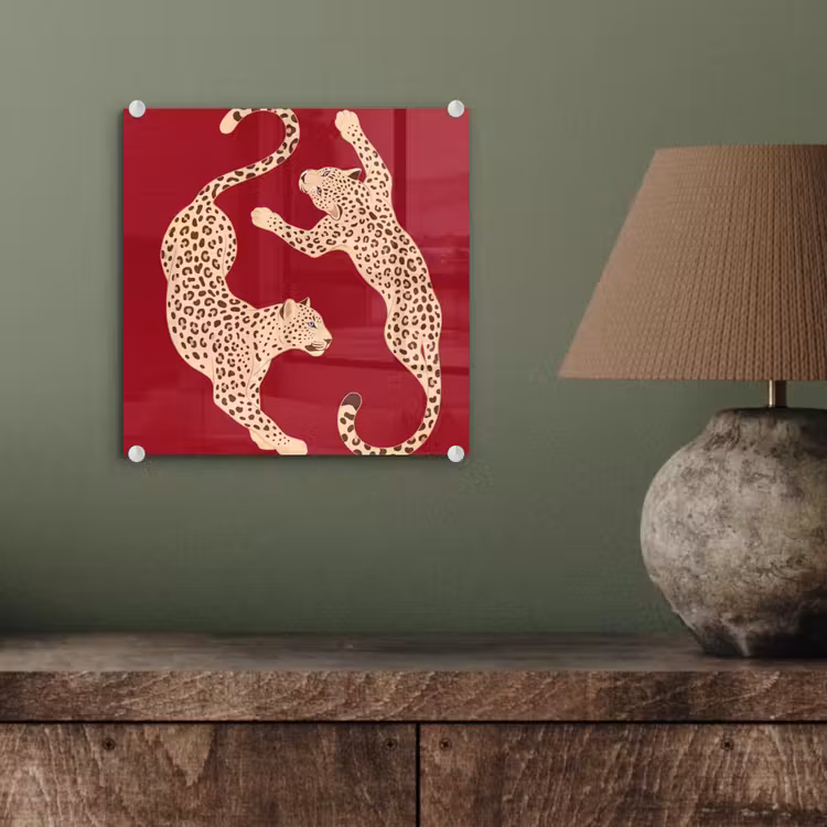 Glas schilderij - Dieren - Luipaard - Abstract - Rood - Modern — 4