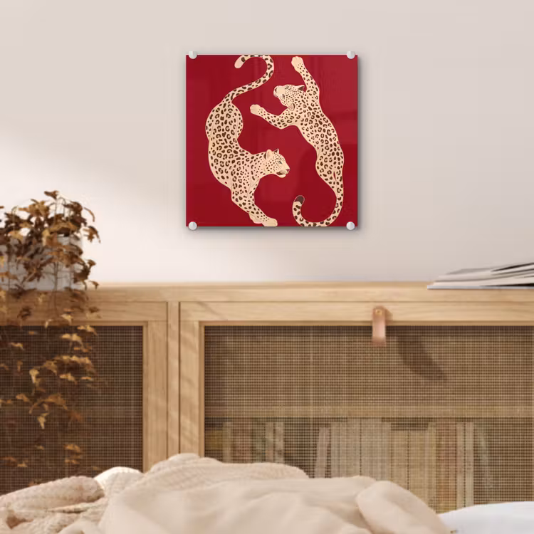 Glas schilderij - Dieren - Luipaard - Abstract - Rood - Modern — 5