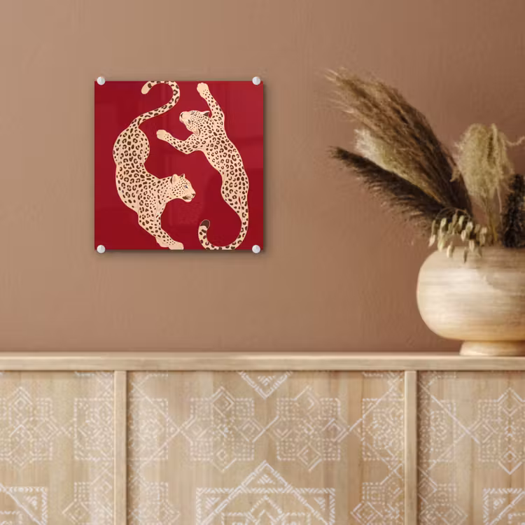 Glas schilderij - Dieren - Luipaard - Abstract - Rood - Modern — 6