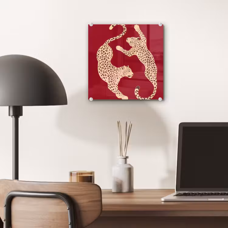 Glas schilderij - Dieren - Luipaard - Abstract - Rood - Modern — 7