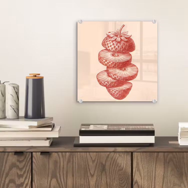 Glas schilderij - Fruit - Gesneden - Illustratie - Rood - Vintage — 2