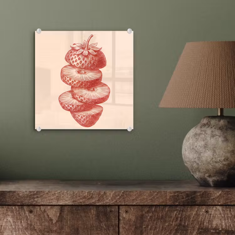 Glas schilderij - Fruit - Gesneden - Illustratie - Rood - Vintage — 4
