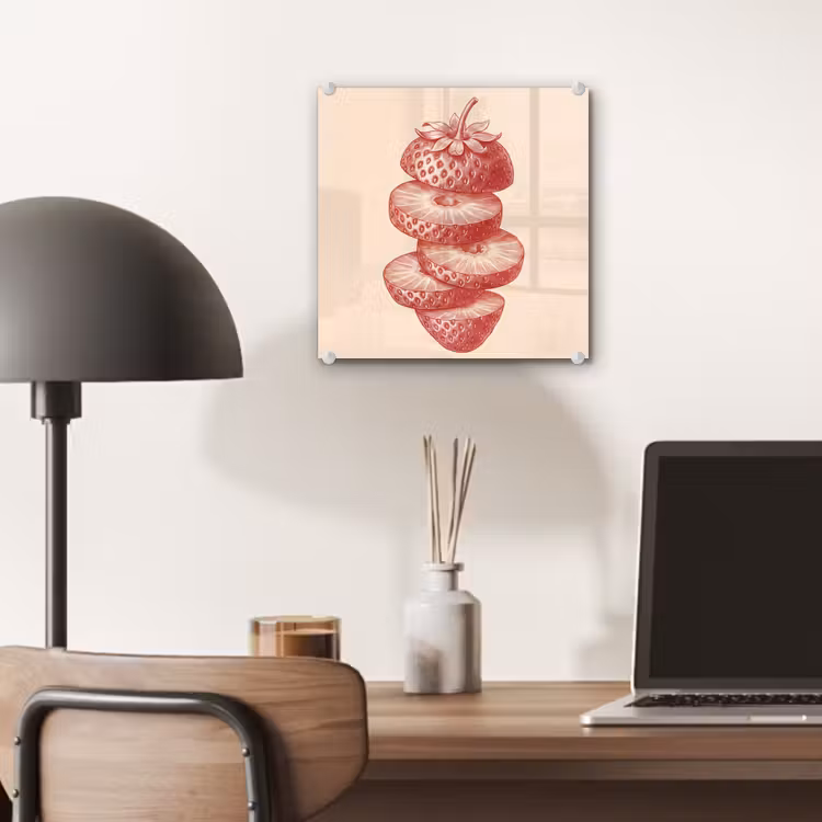 Glas schilderij - Fruit - Gesneden - Illustratie - Rood - Vintage — 7