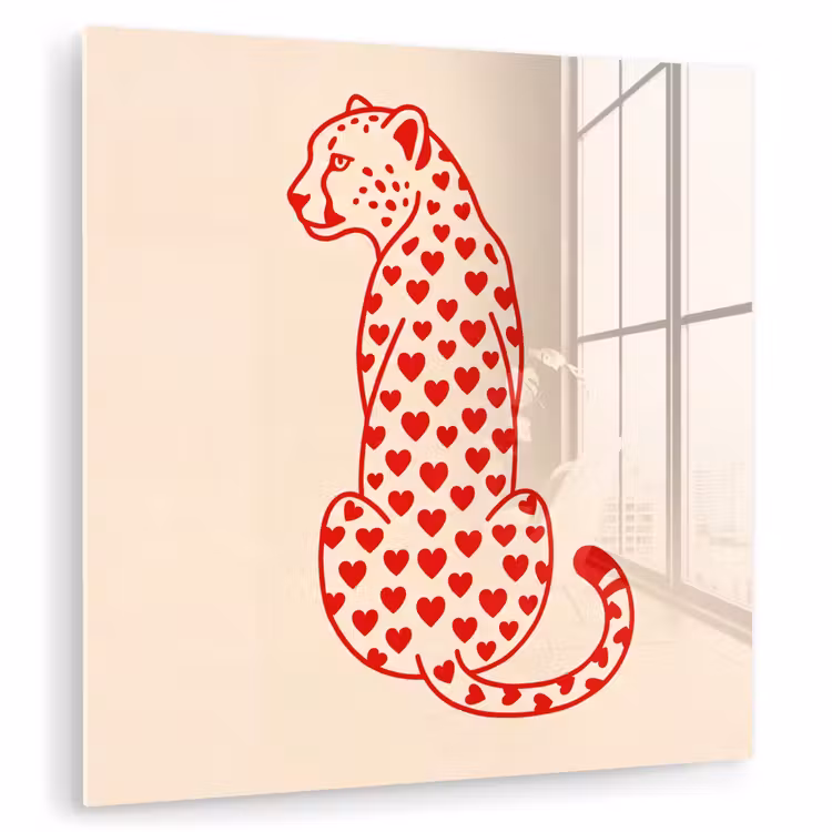 Glas schilderij - Kat - Harten - Dieren - Modern - Rood — 1