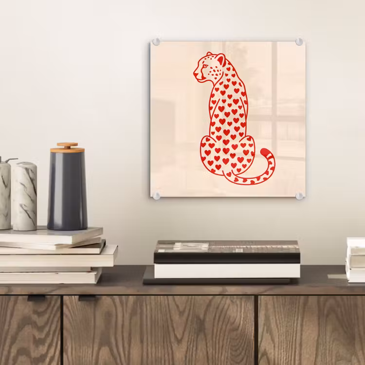 Glas schilderij - Kat - Harten - Dieren - Modern - Rood — 2