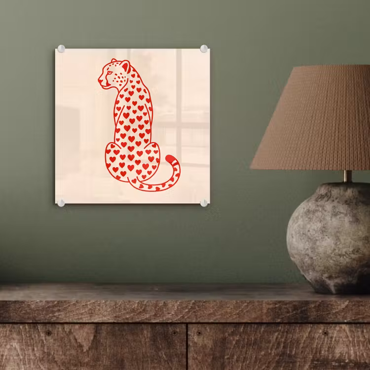 Glas schilderij - Kat - Harten - Dieren - Modern - Rood — 4