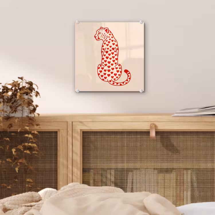 Glas schilderij - Kat - Harten - Dieren - Modern - Rood — 5