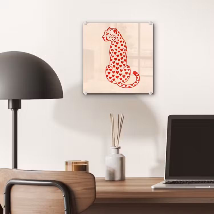 Glas schilderij - Kat - Harten - Dieren - Modern - Rood — 7