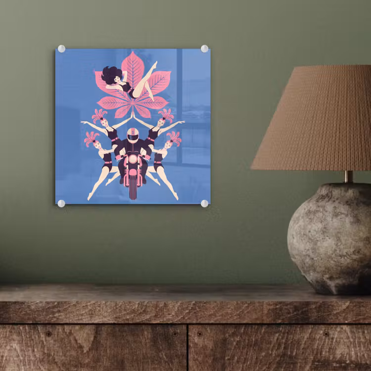 Glas schilderij - Mensen - Dans - Motor - Retro - Roze — 4