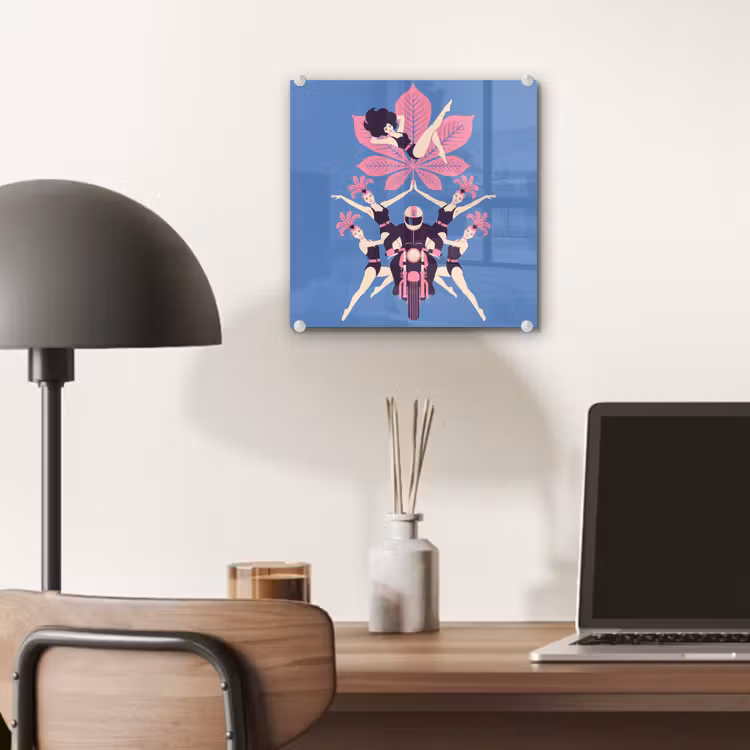 Glas schilderij - Mensen - Dans - Motor - Retro - Roze — 7
