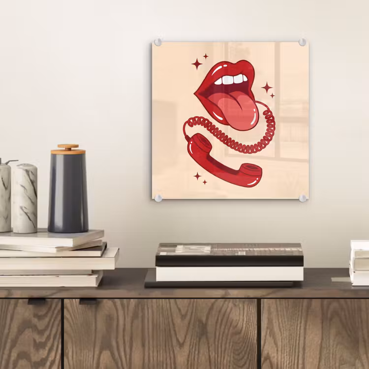 Glas schilderij - Mond - Telefoon - Popart - Rood - Illustratie — 2