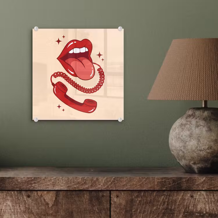 Glas schilderij - Mond - Telefoon - Popart - Rood - Illustratie — 4
