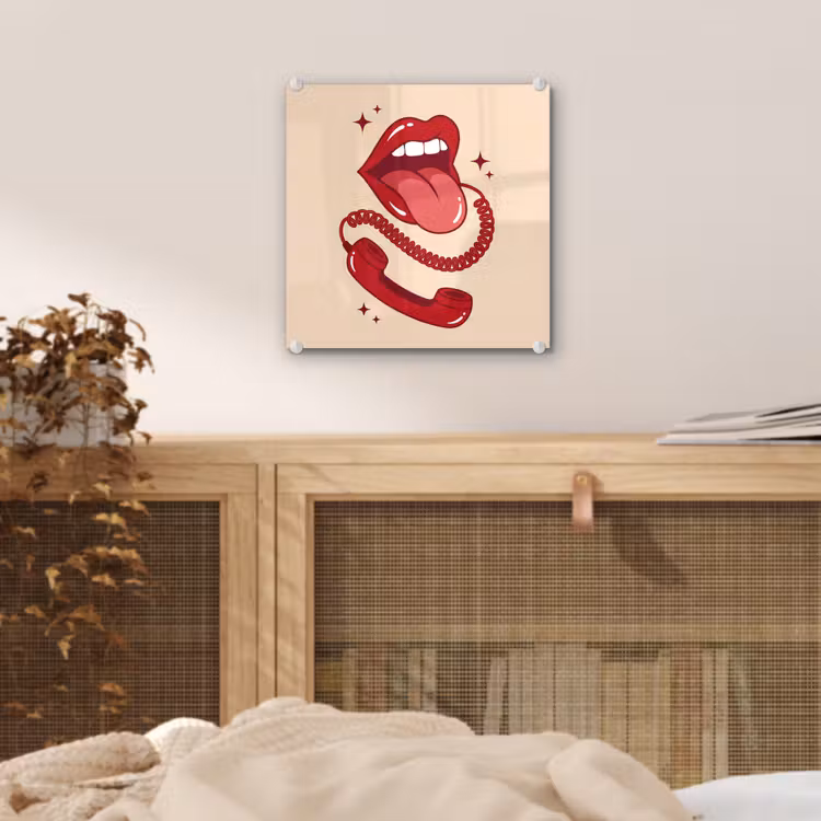Glas schilderij - Mond - Telefoon - Popart - Rood - Illustratie — 5