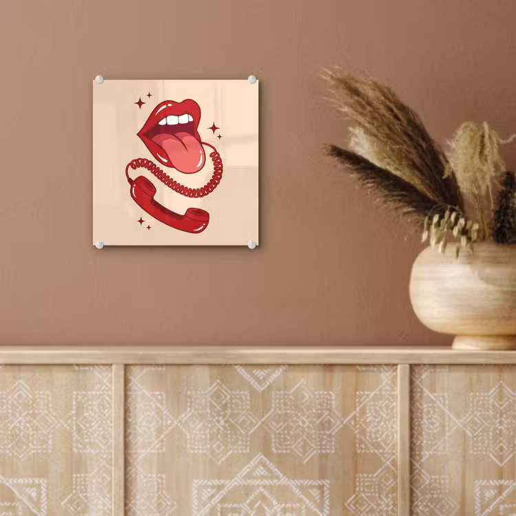 Glas schilderij - Mond - Telefoon - Popart - Rood - Illustratie — 6