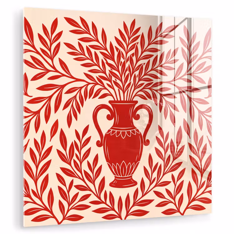 Glas schilderij - Vaas - Planten - Decoratie - Abstract - Rood — 1