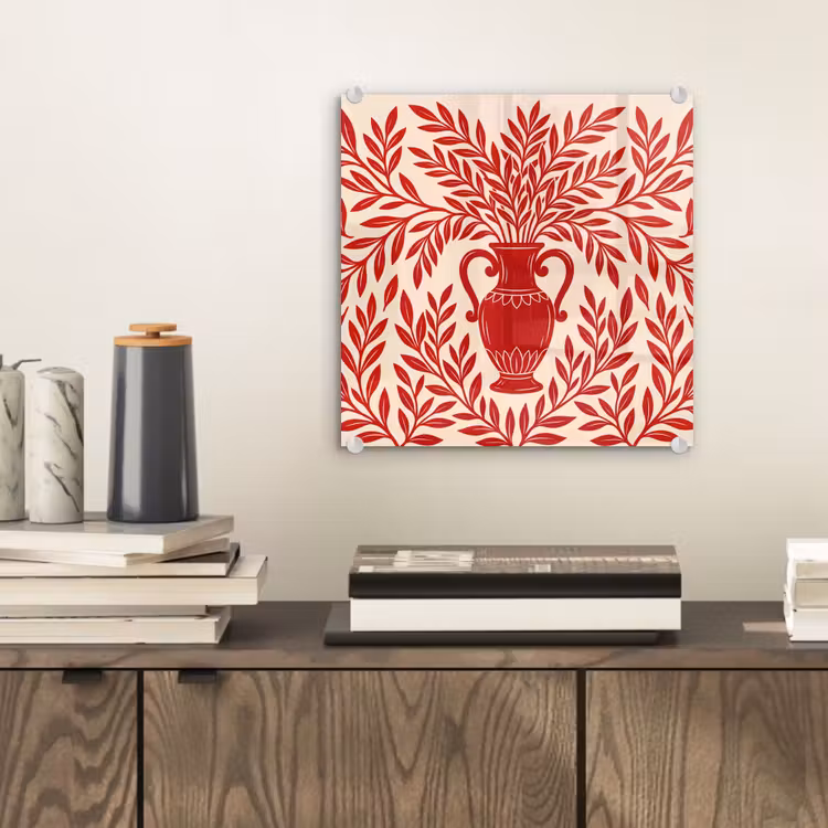 Glas schilderij - Vaas - Planten - Decoratie - Abstract - Rood — 2