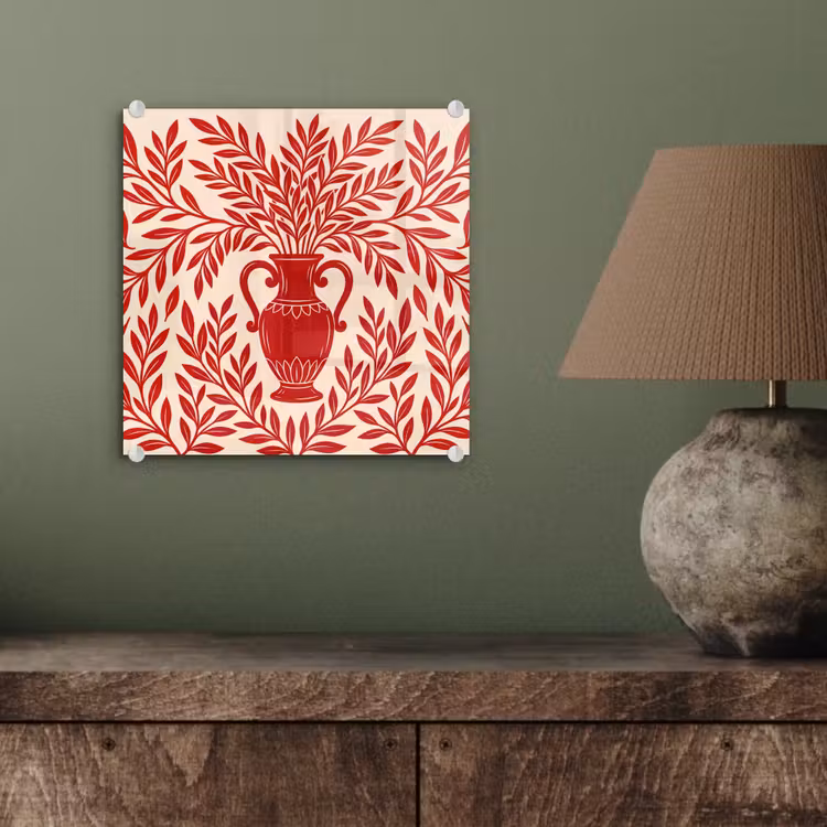 Glas schilderij - Vaas - Planten - Decoratie - Abstract - Rood — 4
