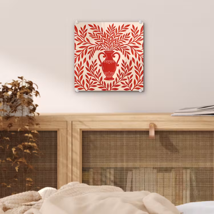 Glas schilderij - Vaas - Planten - Decoratie - Abstract - Rood — 5