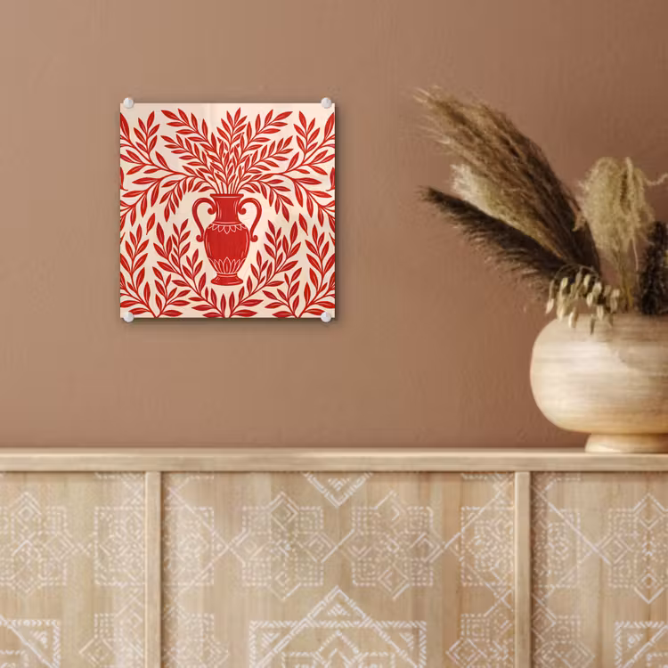 Glas schilderij - Vaas - Planten - Decoratie - Abstract - Rood — 6