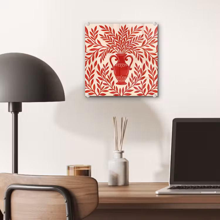 Glas schilderij - Vaas - Planten - Decoratie - Abstract - Rood — 7