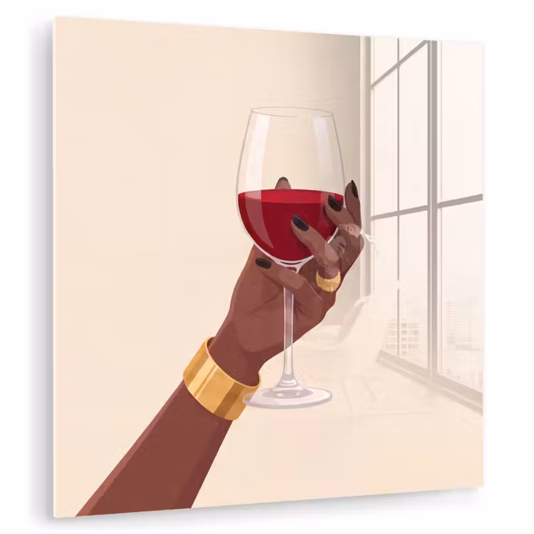Glas schilderij - Vrouw - Wijn - Glas - Illustratie - Rood — 1