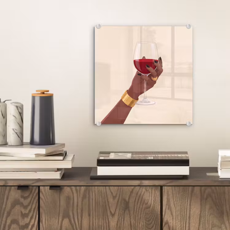 Glas schilderij - Vrouw - Wijn - Glas - Illustratie - Rood — 2