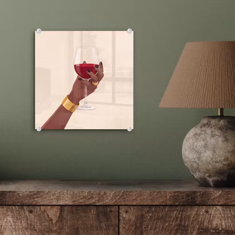Glas schilderij - Vrouw - Wijn - Glas - Illustratie - Rood — 4