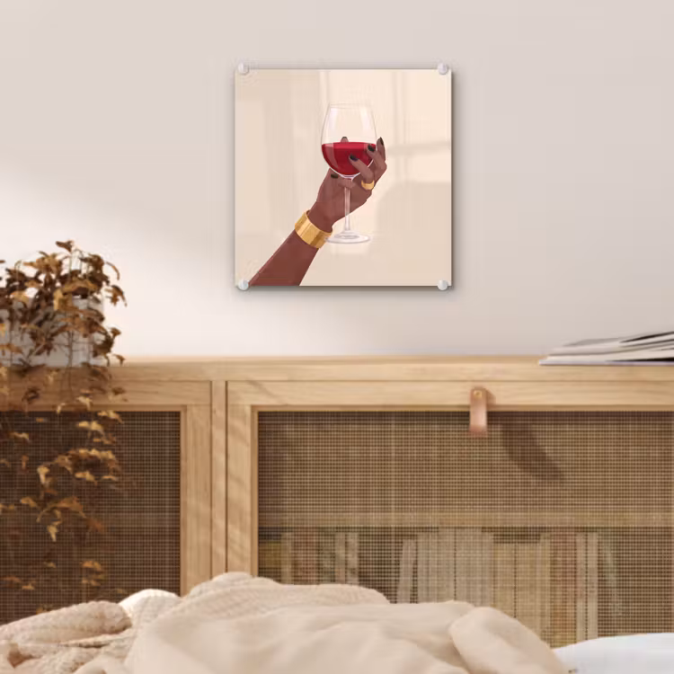 Glas schilderij - Vrouw - Wijn - Glas - Illustratie - Rood — 5