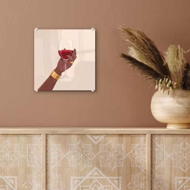 Glas schilderij - Vrouw - Wijn - Glas - Illustratie - Rood — 6