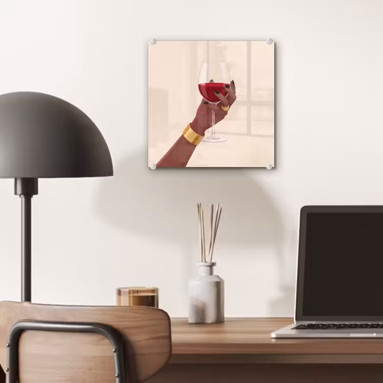 Glas schilderij - Vrouw - Wijn - Glas - Illustratie - Rood — 7