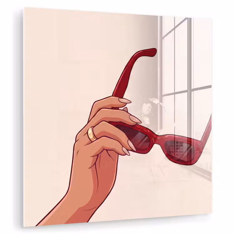 Glas schilderij - Vrouw - Zonnebril - Mode - Rood - Illustratie — 1