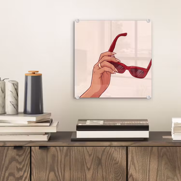Glas schilderij - Vrouw - Zonnebril - Mode - Rood - Illustratie — 2