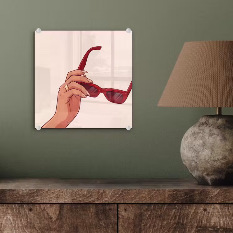 Glas schilderij - Vrouw - Zonnebril - Mode - Rood - Illustratie — 4