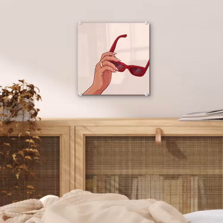 Glas schilderij - Vrouw - Zonnebril - Mode - Rood - Illustratie — 5