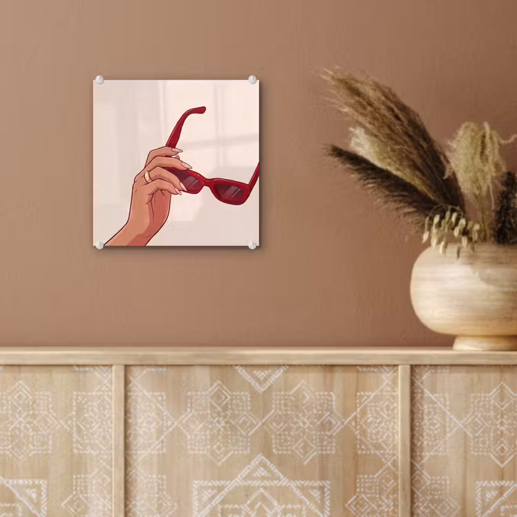 Glas schilderij - Vrouw - Zonnebril - Mode - Rood - Illustratie — 6