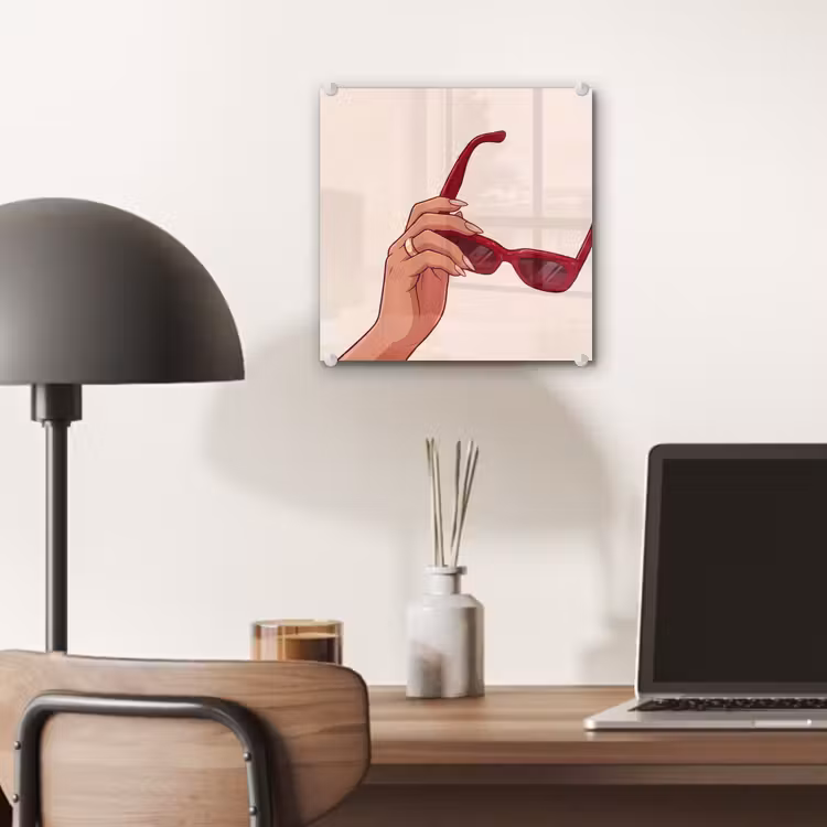 Glas schilderij - Vrouw - Zonnebril - Mode - Rood - Illustratie — 7