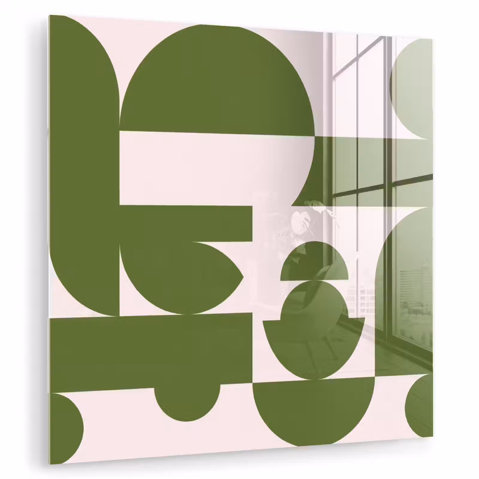 Glas schilderij - Abstract - Geometrie - Modern - Groen - Wit — 1