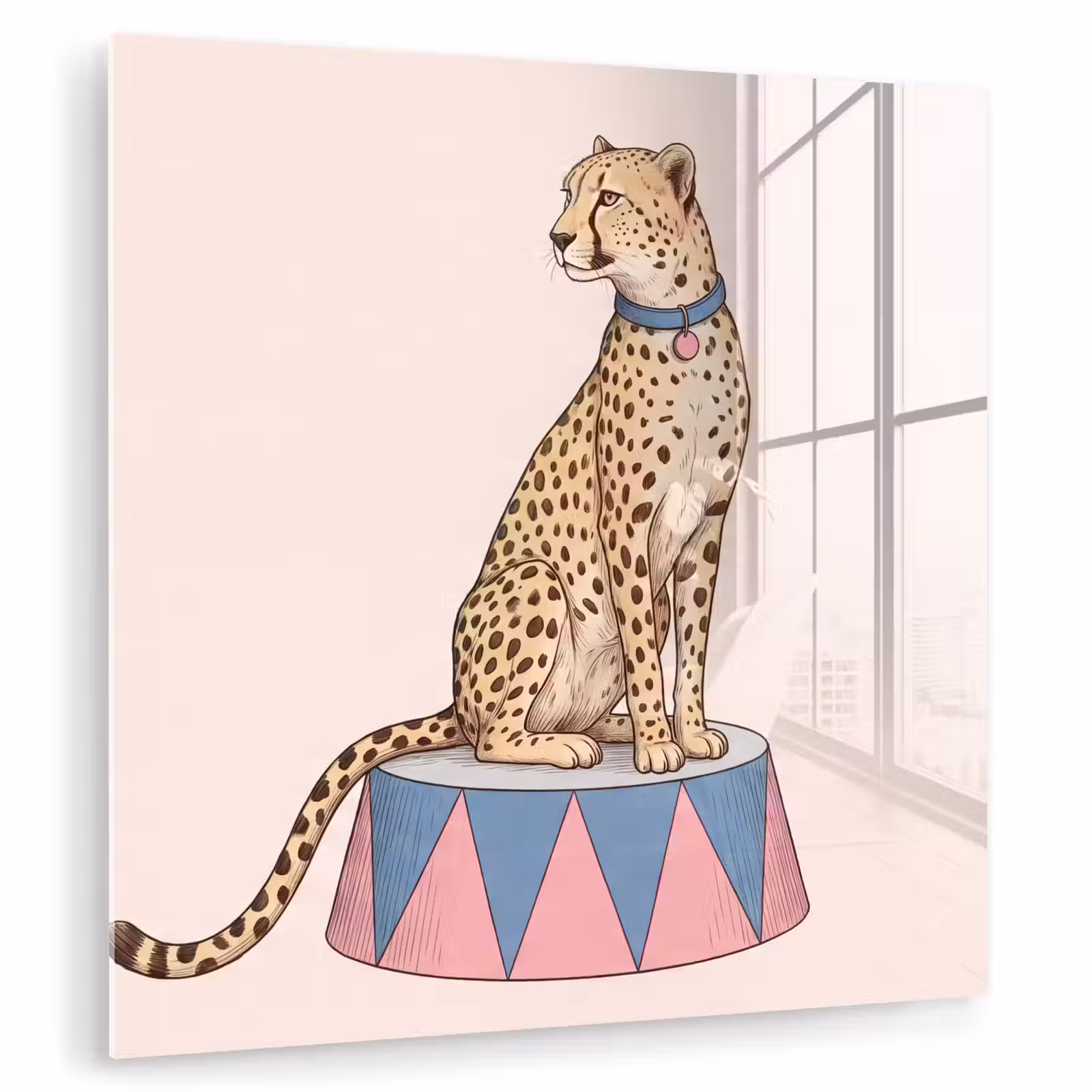 Glas schilderij - Dieren - Circus - Illustratie - Vintage - Roze — 1