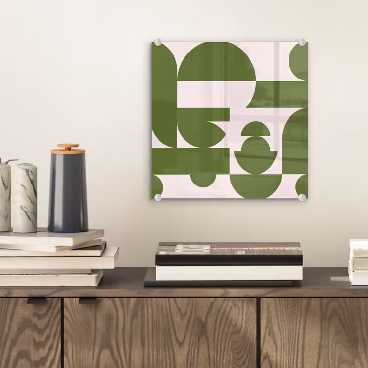 Glas schilderij - Abstract - Geometrie - Modern - Groen - Wit — 2