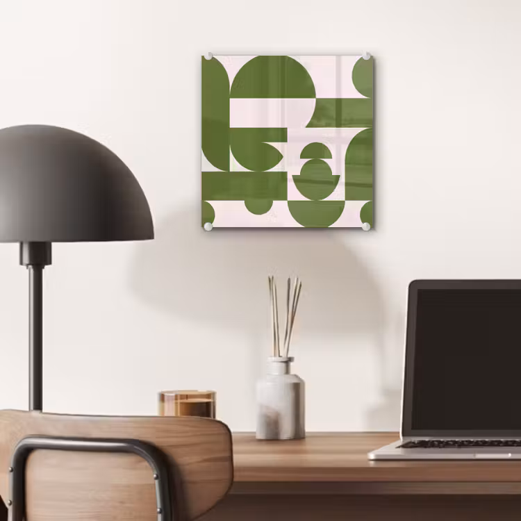 Glas schilderij - Abstract - Geometrie - Modern - Groen - Wit — 7
