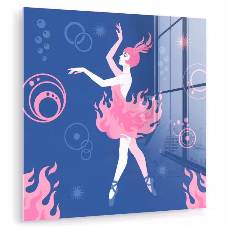 Glas schilderij - Danseres - Vlammenrok - Abstract - Roze - Blauw — 1