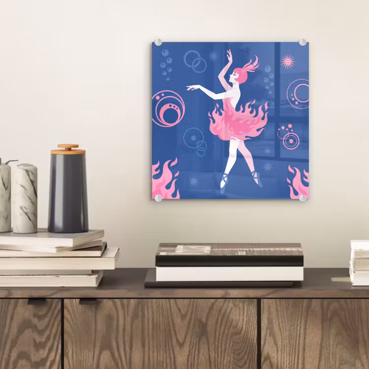 Glas schilderij - Danseres - Vlammenrok - Abstract - Roze - Blauw — 2