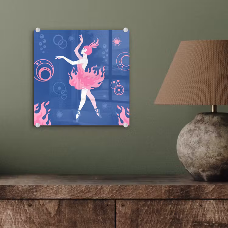 Glas schilderij - Danseres - Vlammenrok - Abstract - Roze - Blauw — 4