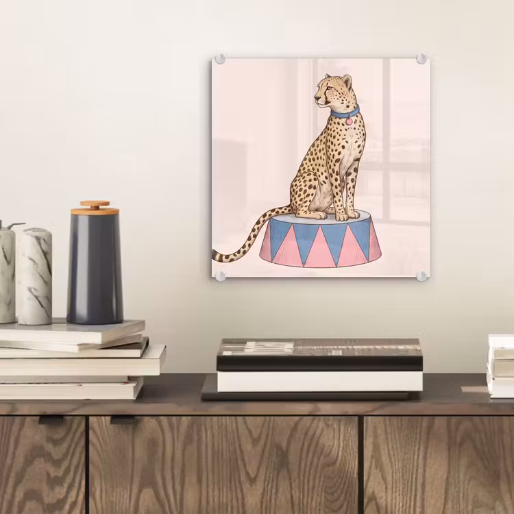 Glas schilderij - Dieren - Circus - Illustratie - Vintage - Roze — 2