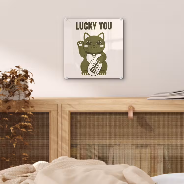 Glas schilderij - Kat - Geluk - Dieren - Modern - Groen — 5