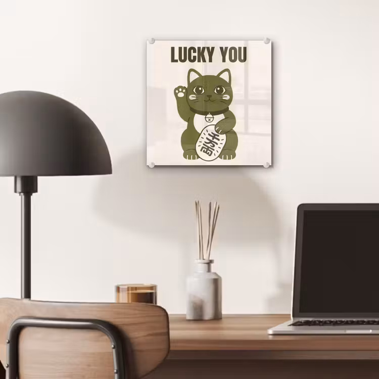 Glas schilderij - Kat - Geluk - Dieren - Modern - Groen — 7