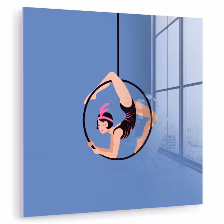 Glas schilderij - Vrouw - Aerial hoop - Art deco - Illustratie - Blauw — 1